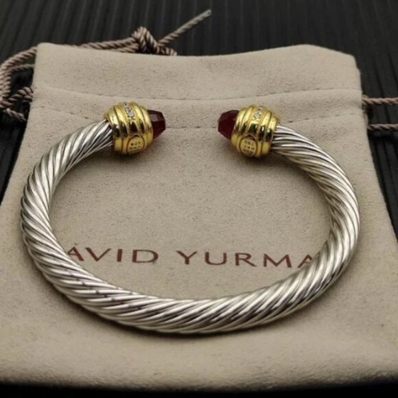 NEW Gold-plated Sterling Silver and Red Diamond Bracelet 7mm - Picture 1 of 4